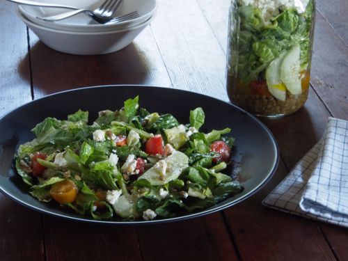 Picture of Middle Eastern Salad in a Jar -- "Fattoush" (Vegetarian) -- Quart jar