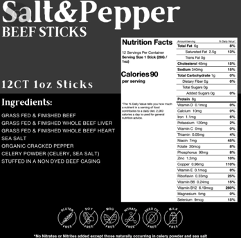 Picture of BERSKI Beef Sticks - Salt and Pepper| 12 Pack Pouch 1 oz each